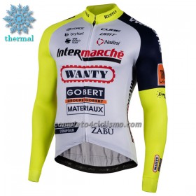 Maglia 2022 Intermarche Wanty Gobert Manica Lunga Winter Invernale Giallo Blu Bianco